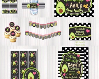 Avocado DIGITAL Party Set, Invitation, Thank You, Backdrop, Water Bottle Label, Banner, Food Tents, Cupcake Toppers, Tags, Guacamole, Fiesta