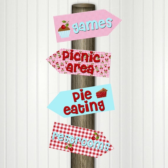 Cherry Party Signs,Cherry Birthday, Summer Party, Picnic Signs, Summer Picnic, Sweet as Pie, Two Sweet, County Fair, Signs, Decorations Il_570xn