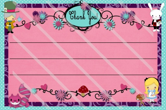 Alice's Wonderland Aqua Baby Shower Tea Party Thank You Note Card Digital File Download Il_570xn