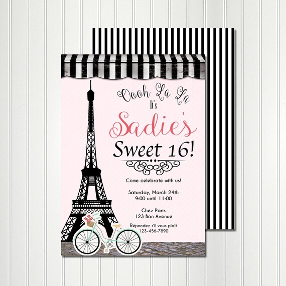 Paris Invitation, Paris Birthday Party, French Invitation, Oooh La La, Eiffel Tower Invitation, Pink and Black, Birthday, Baby Shower Il_570xn