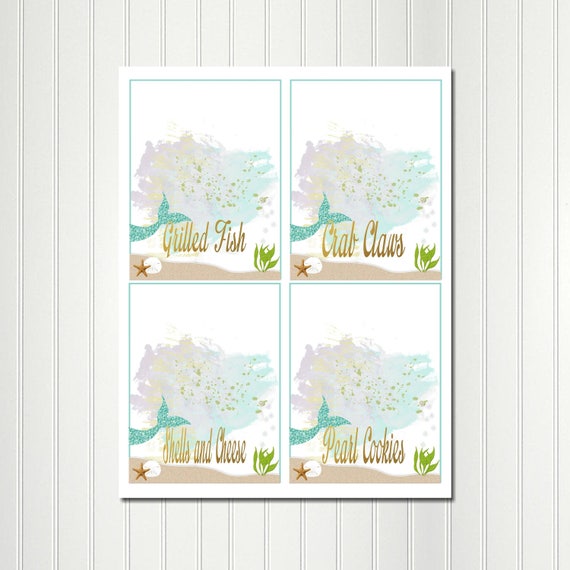 Mermaid Food Tents, Mermaid Food Label, Mermaid Party, Food Tent, Food Label, Under the Sea, Il_570xn