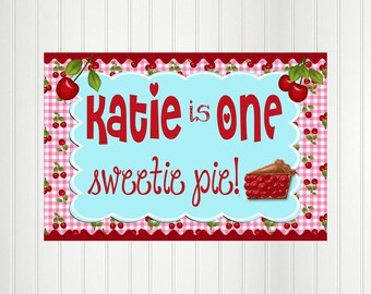 Cherry Party Backdrop, One Sweetie Pie, Two Sweet, Retro Cherry, Party, Sign, Birthday Background, Sign, Banner, Poster