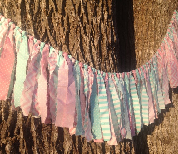 Pink and Aqua Garland, Banner, Pink and Aqua Fabric Banner, Garland, Pink, Aqua, FLAMINGO PARTY,High Chair Banner, Hi Chair Banner Il_570xn