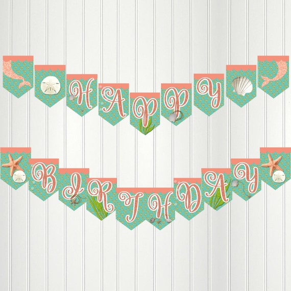 Mermaid Banner, Mermaid Happy Birthday Banner, Mermaid Party, Mermaid Birthday, Mermaid Bunting, Under the Sea Banner, Coral Il_570xn