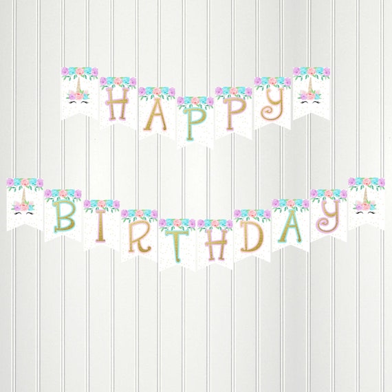 Unicorn Banner, Pastel, Unicorn Happy Birthday Banner, Unicorn Birthday, Unicorn Eyelash, Unicorn,Eyelash, Banner, Happy Birthday Il_570xn
