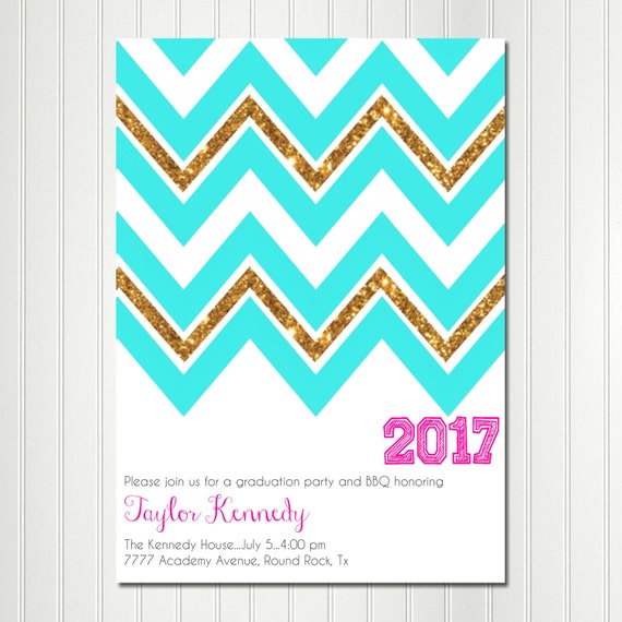 Graduation Invitation, Teen Birthday Party, Chevron Invitation, Teen Invitation, Teen Party, ANY COLORS Il_570xn