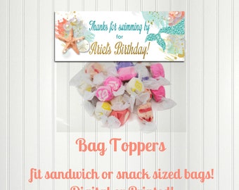 Mermaid Party Treat Bags, Favor, Mermaid Tale, Under the Sea, Class Treats, Bag Topper,