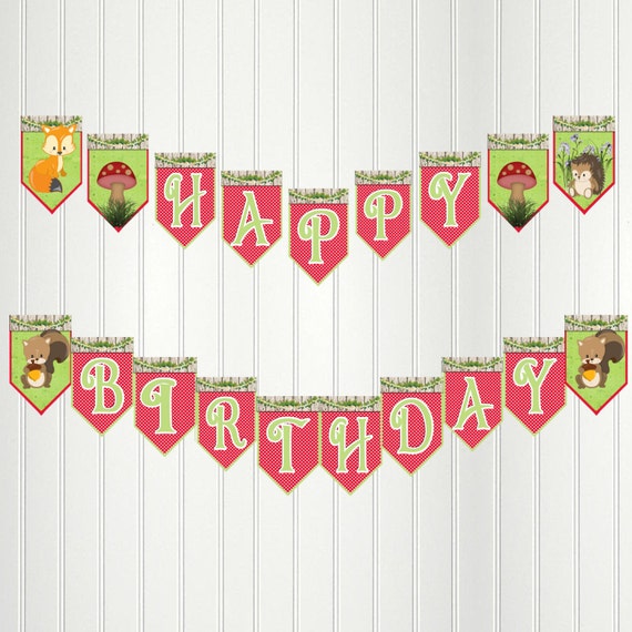 Woodland Fairy Banner, Woodland Happy Birthday Banner, Woodland Party, Woodland Birthday, Woodland Bunting, Woodland Fairy Banner Il_570xn