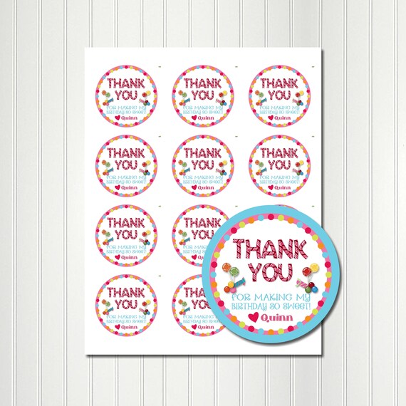 Candyland, Stickers, Sweet Shop, Sweet 16, Sixteen, Tag, Thank You, Favor Tags, Candy Birthday, Party Favor, 2.5" Inch Round Il_570xn