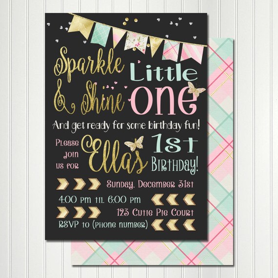 Butterfly Invitation, Sparkle Shine, Pink Gold Invitation, Sparkle , Butterfly Birthday, Glitter Invitation, Invitation, Party Il_570xn