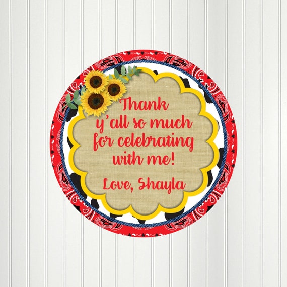 Cowgirl Sticker, Western, Sunflower, Denim, Bandana, Farm, Country, Cow Boys and Girls, Sticker, Tag,Thank You Tags, Party Favor, 2.5 Il_570xn