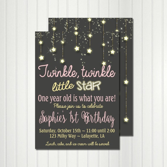 Twinkle Little Star Invitation, Pink and Gold Invitation, Star Invitation, Moon, Twinkle, Twinkle Little Star Birthday Il_570xn