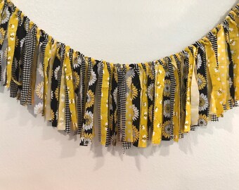 Bee, Sunflower, Daisy, Bumblebee, Honey Do. What will it bee, yellow black, Banner, Hi Chair, First Birthday, Banner, Fabric Garland
