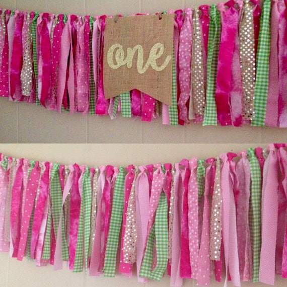 Watermelon. One In a Melon, Pink, Green, Garland,Banner, Hi Chair, First Birthday, Photo Backdrop, One in a Melon, Banner, Fabric Garland Il_570xn
