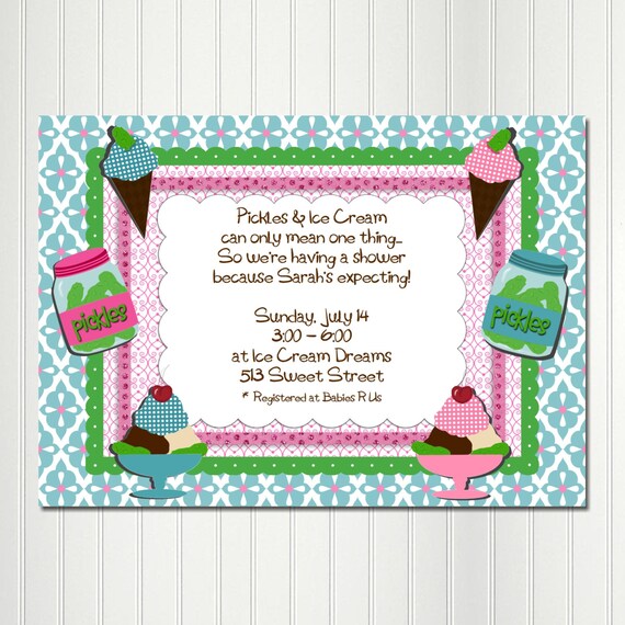 Gender Reveal Invitation, PICKLES and ICE CREAM Invitation, Baby Shower, Gender Reveal, Pickles, Ice Cream, Il_570xn