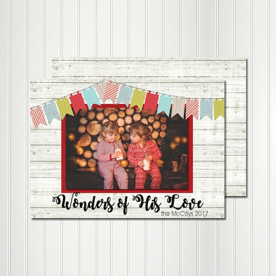 Christmas Card, Photo Card, Wonders of His Love, Banner, Flags, Christmas, Holiday, Invitation, Card, Photo Il_570xn