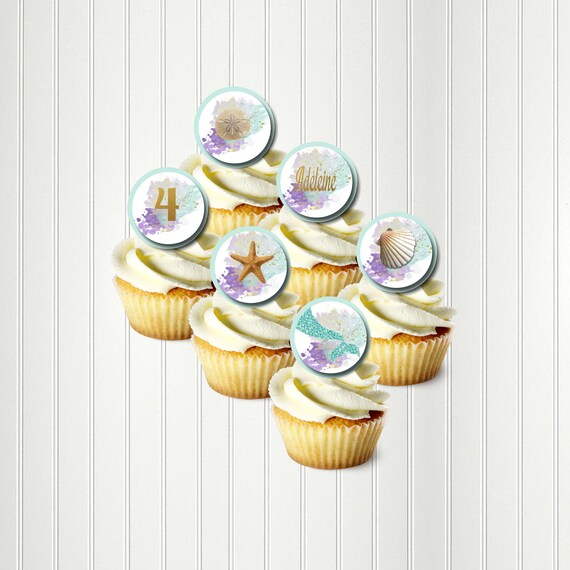 Mermaid Party, Mermaid Cupcake Toppers, Mermaid Tale, Under The Sea, Cupcake Toppers, 1 2/3", Circles, Sticker Sheets, Cupcake Toppers Il_570xn