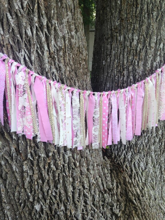 Pink Gold Garland, Once Upon a Time, Pink Princess, Banner, Hi Chair, First Birthday, Photo Backdrop, Banner, Fabric Garland Il_570xn