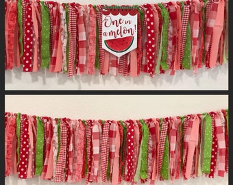 Watermelon. One In a Melon, Bright Red, Peach, Pink Melon,Green, Garland,Banner, Hi Chair, First Birthday, Photo Backdrop, Fabric Garland