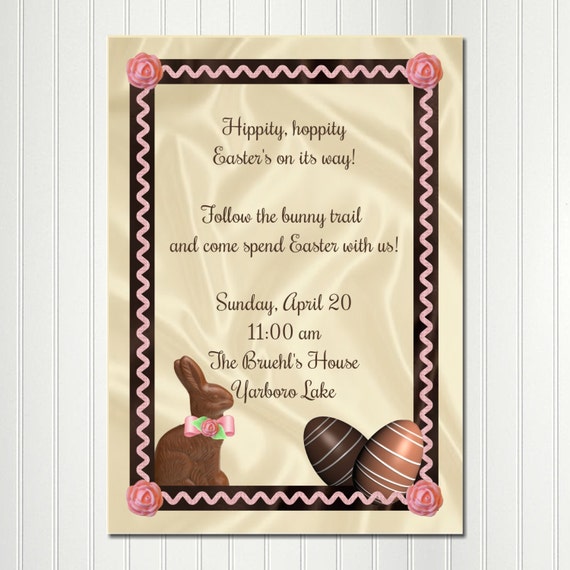Easter Invitation, Easter Party, Easter Egg Hunt, Chocolate Easter Bunny, Invitation Il_570xn