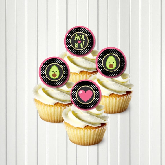 Avocado Party, Avocado Cupcake Toppers, Holy Guacamole, Taco Party, Fiesta, Cupcake Toppers, 1 2/3", Circles, Sticker Sheets Il_570xn