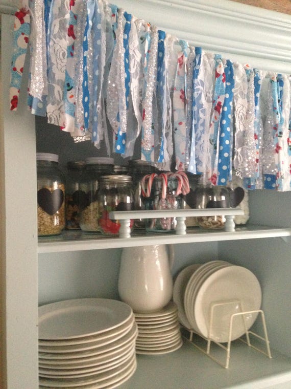 Snowman Fabric Garland, Blue, white, silver, Christmas Decoration, Fabric Banner, hi chair banner, photo prop, backdrop, winter wonderland Il_570xn