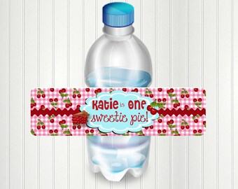 Cherry Pie Water Bottle Labels, Sweet as Pie, Two Sweet, One Sweetie Pie, Birthday, Baby Shower,Water Bottle Label,Summer Picnic,Fruit Stand