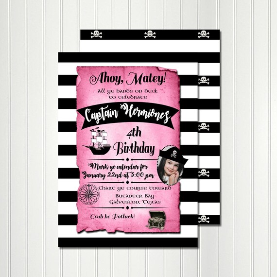 Pirate Invitation, Pink Pirate Invitation, Pink Pirate Party, Pirate, Girl, Pink, Invitation, Party, Birthday Il_570xn