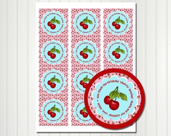 Cherry Stickers, Cherry Pie, One Sweetie Pie,Sticker, Tag, Thank You Tags, Favor Tags, Cherry Birthday, Retro, Party Favor, Baby Shower 2.5