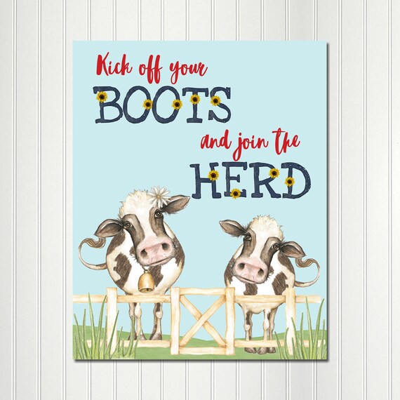 Cowgirl Sign, Cow, Western, Welcome, Join the Herd, Kick off Boots, Cowgirl Party, Background, Picture, Poster Il_570xn