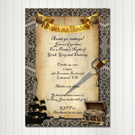 Pirate Party Invitation Halloween Costume Adult Teen Custom Personalized Invitation Digital File Download Il_570xn