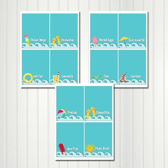 Pool Party Food Tents, Beach, Food Label, Summer Party, Pool Birthday, Swim Party, Baby Shower, Food Tent, Food Label Il_570xn