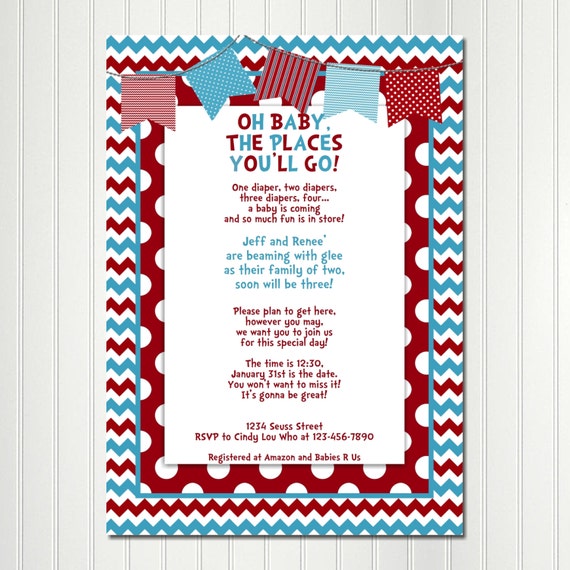 Book Shower Birthday Blue and Red Custom Personalized Invitation Digital File Download Il_570xn