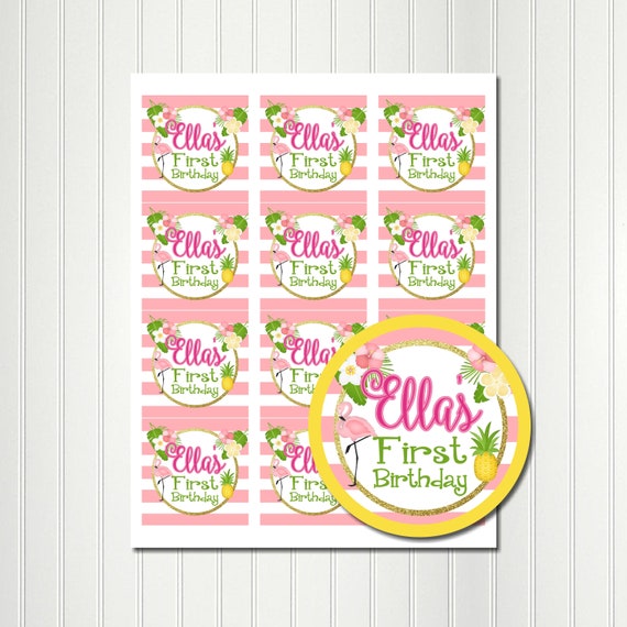 Flamingo Pineapple Thank You Tags, Flamingo Pineapple Favor Tags,Pineapple,Flamingo Stickers,Tropical,Flamingo Birthday Party Favor Tags 2.5 Il_570xn