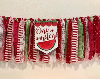 Watermelon. One In a Melon, Dark Red, Green, Garland,Banner, Hi Chair, First Birthday, Photo Backdrop, Banner, Fabric Garland