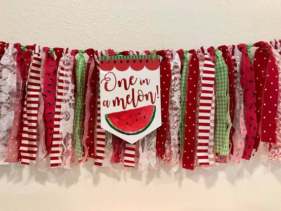 Watermelon. One In a Melon, Dark Red, Green, Garland,Banner, Hi Chair, First Birthday, Photo Backdrop, Banner, Fabric Garland Il_570xn