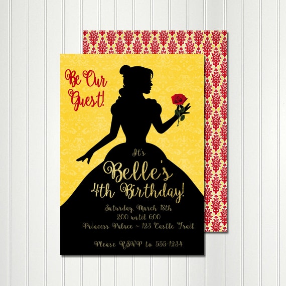 Belle Invitation, Belle Silhouette, Belle Birthday, Belle Party, Princess Invitation, Princess Party, Beauty and the Beast Invitation Il_570xn
