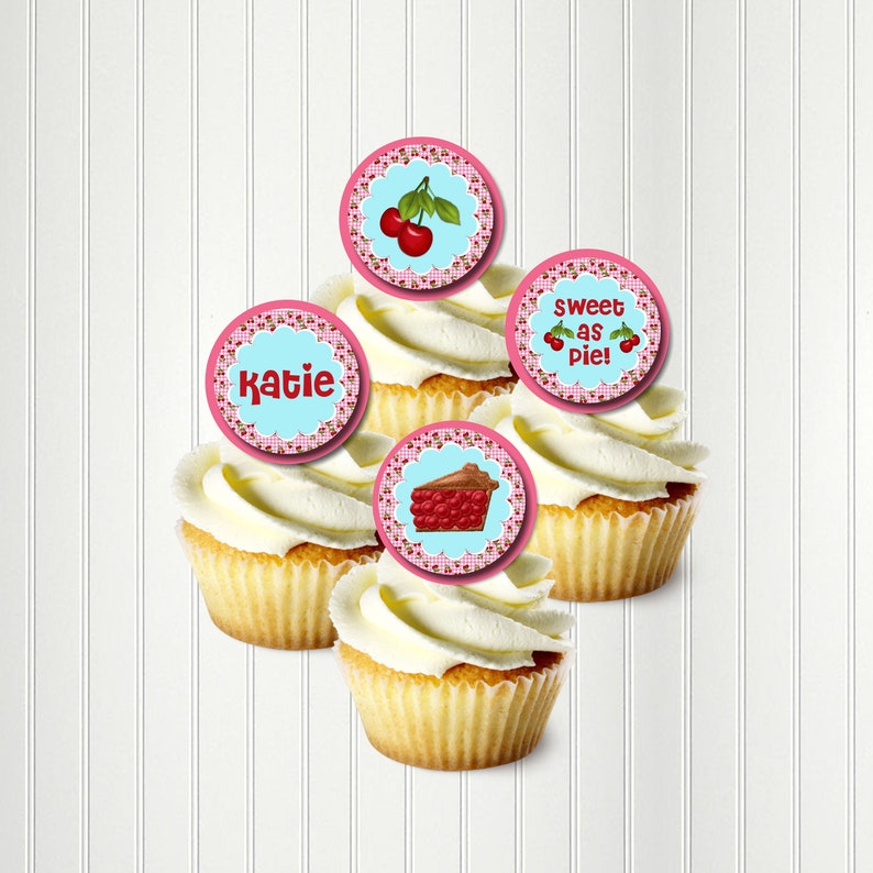 Two Sweet Sticker Sheets Sweet as Pie 1 23 Retro Cherry Circles Cherry Cupcake Toppers Cherry Party Cupcake Toppers Cherry Pie