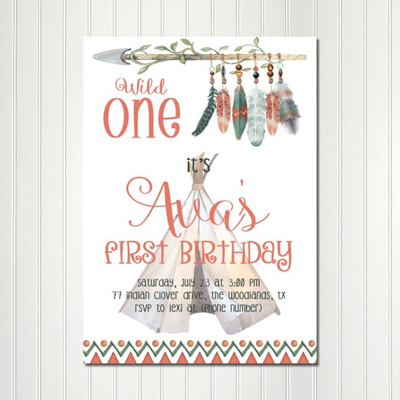 Wild One Invitation, Boho Invitation, Aztec Invitation, Tribal Invitation, Arrows, Feathers, Tee Pee, Invitation, Party, Girl Il_570xn