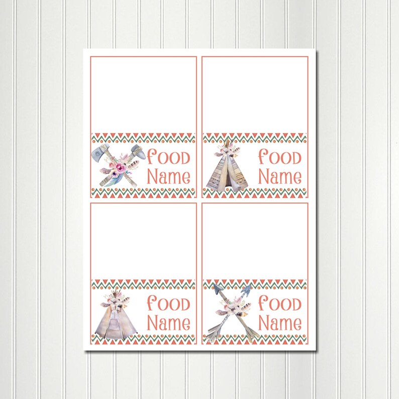 Tribal Birthday Boho Tribal Food Label Tribal Food Tents Bohemian Food Tent Tribal Party Food Label Tribal Baby Shower