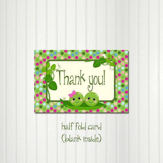 Pea Pod Thank You Note, Polka Dot Pea Thank You, Note Card, Thank You Card, Sweet Pea, Peas in a Pod, Twins Shower, Baby Shower Il_570xn