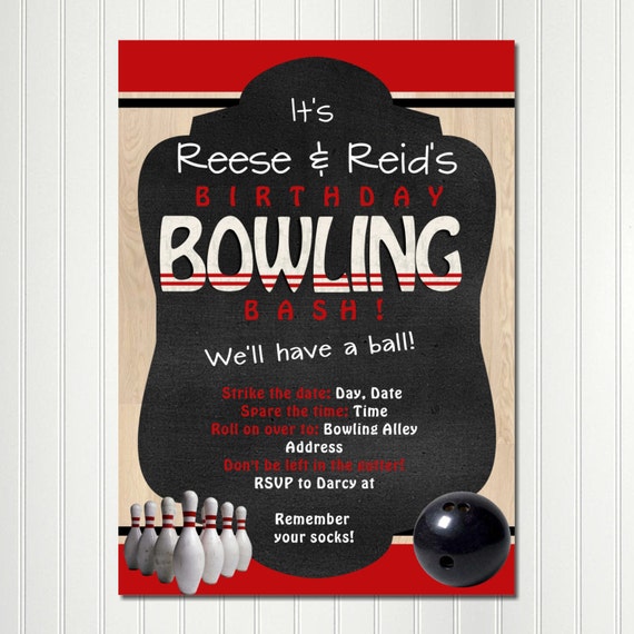Bowling Invitation Party Chalkboard TEN PIN ALLEY Custom Birthday Bachelor Personalized Invitation Digital File Download Il_570xn