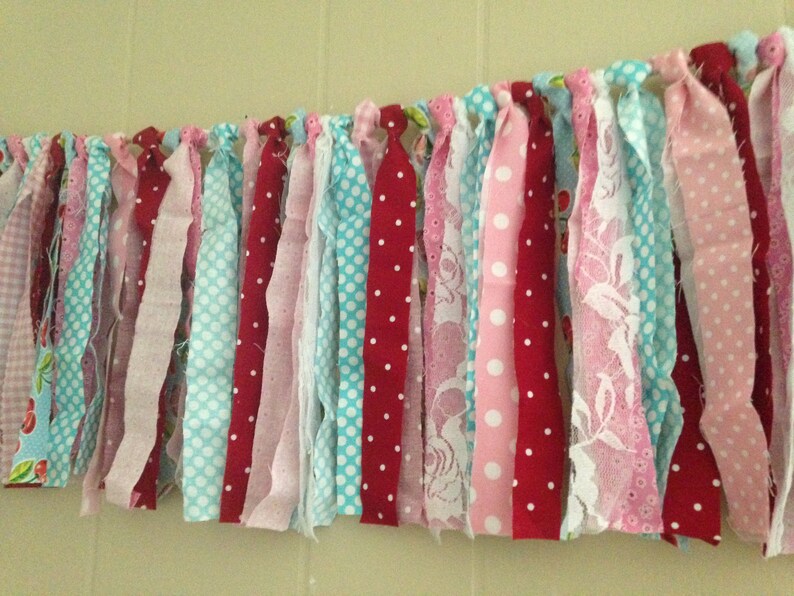 Fabric Garland Sweet as Pie Cherry Garland aqua Banner Red First Birthday pink Banner Cherry Pie Hi Chair Photo Backdrop