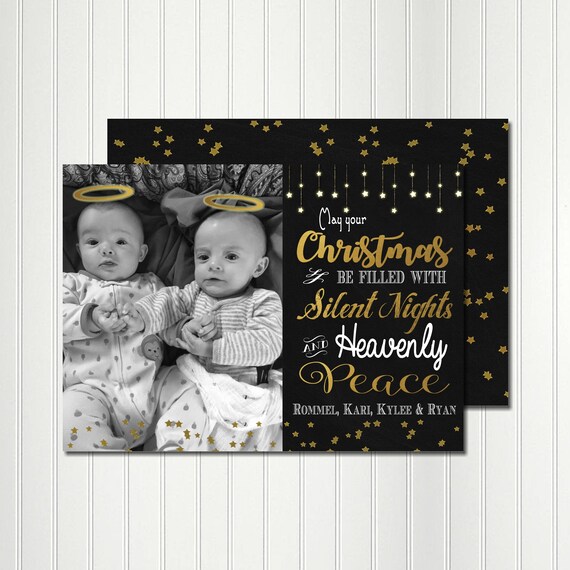 Christmas Card, Photo Card, Silent Night Card, Christmas Chalkboard, Christmas, Invitation, Card, Photo, Gold, Heavenly Peace, New Baby Il_570xn