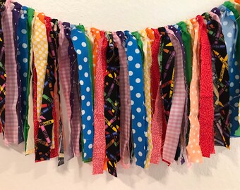 Crayon Garland, Rainbow, Pride, Bright, Colors, Back to School, Classroom, Teacher, Banner, Hi Chair, First Birthday, Banner, Fabric Garland