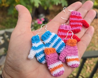 Tiny mitten earrings : handmade wool sock style mitten earrings with sterling silver ear wires