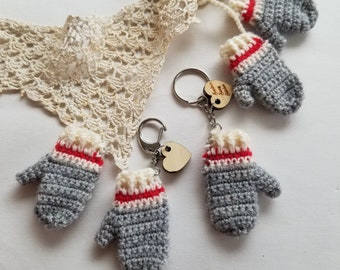 Ships in April/ Mini work sock mitten key chain / sock monkey mitt ornaments / mitten purse charms / mitten quarter keeper