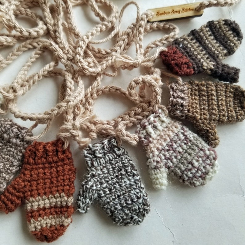 Earth tones Design your own garland / striped shades of brown mitten garland / Mitten bunting / neutral winter decor image 2