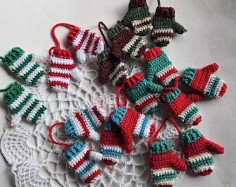 Striped Mini Mitten Ornaments - Handmade Yarn Gift Toppers