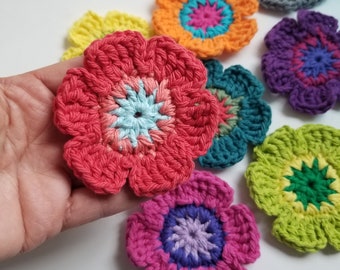 Funky flower coasters / colorful cotton flowers / colorful clothing patches